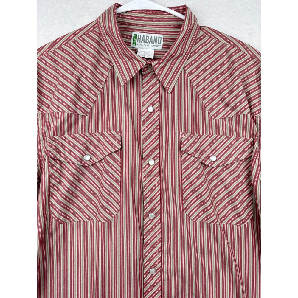 Haband Western Shirt Mens Medium Striped Snap Button Cowboy